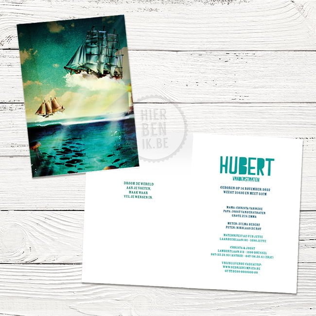 Fantasie geboortekaartje met boot 'Hubert' - Afbeelding 3