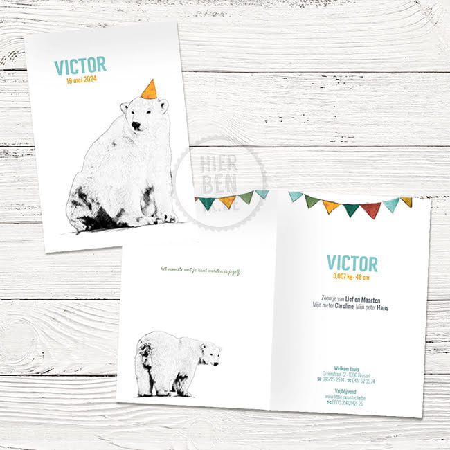 Strak geboortekaartje met beer 'Victor' - Afbeelding 3