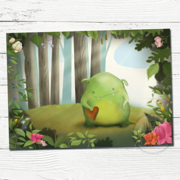 Wenskaart Illustratie monster in bos | getekend | schattig