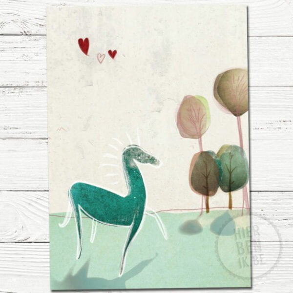 wenskaart illustratie paard | getekend | scandinavisch design | natuur