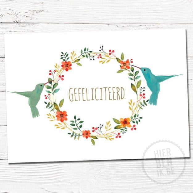 wenskaart met kolibri - scandinavisch ontwerp