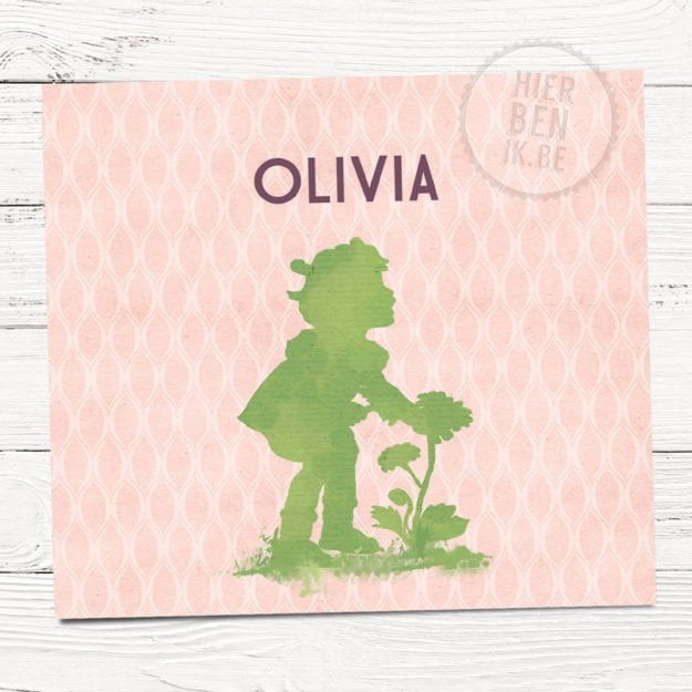 Geboortekaartje met schattig silhouet van meisje en retro patroon.