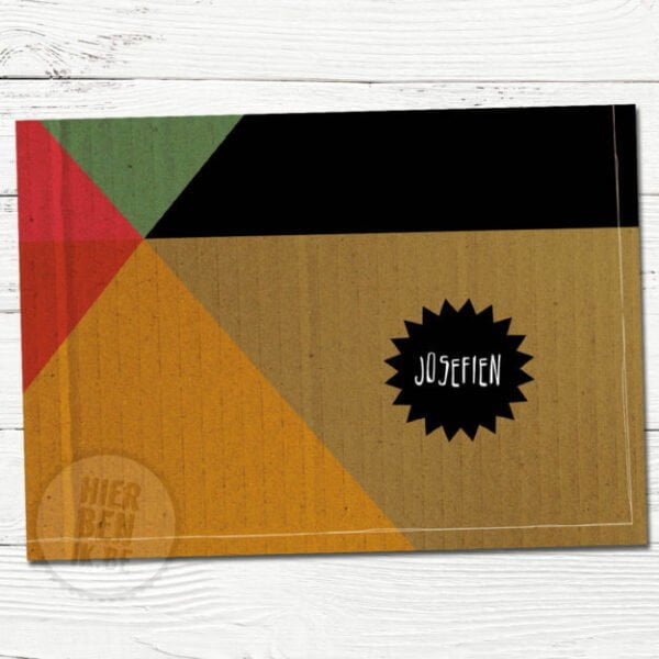 geometrisch design geboortekaartje met kraftpapier en kleuren