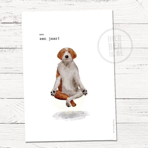 Vrolijke kerstkaart met mediterende hond
